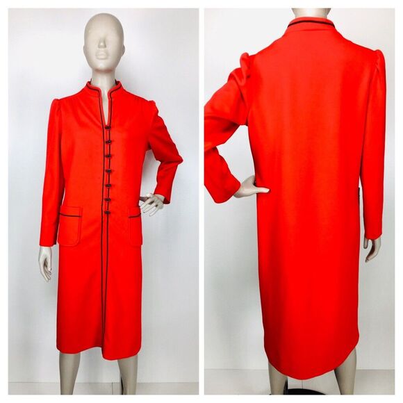 Vintage 60s Marty Gutmacher Red Puff Sleeves Mod Toggle Button Shift Dress S/M/L - Picture 4 of 7